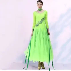 Ballroom Dance Dress Embroidery Splicing Crystals / Rhinestones Women's Performance Party Long Sleeve Mesh Spandex Organza