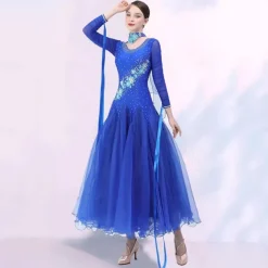 Ballroom Dance Dress Embroidery Splicing Crystals / Rhinestones Women's Performance Party Long Sleeve Mesh Spandex Organza