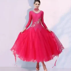 Ballroom Dance Dress Embroidery Splicing Crystals / Rhinestones Women's Performance Party Long Sleeve Mesh Spandex Organza