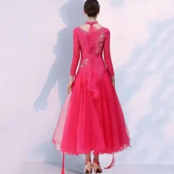 Ballroom Dance Dress Embroidery Splicing Crystals / Rhinestones Women's Performance Party Long Sleeve Mesh Spandex Organza