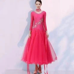 Ballroom Dance Dress Embroidery Splicing Crystals / Rhinestones Women's Performance Party Long Sleeve Mesh Spandex Organza