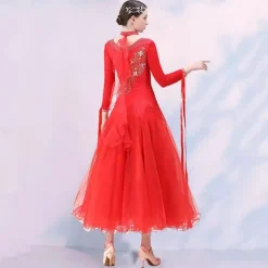 Ballroom Dance Dress Embroidery Splicing Crystals / Rhinestones Women's Performance Party Long Sleeve Mesh Spandex Organza