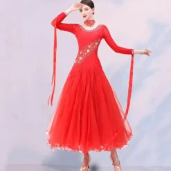 Ballroom Dance Dress Embroidery Splicing Crystals / Rhinestones Women's Performance Party Long Sleeve Mesh Spandex Organza