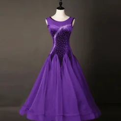 Ballroom Dance Dress Pleats Crystals / Rhinestones Women's Performance Training Sleeveless Natural Organza Velvet