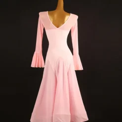 Ballroom Dance Dress Pure Color Women's Girls' Performance Training Long Sleeve High Chiffon Chinlon Tulle