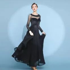 Ballroom Dance Dress Pure Color Tulle Women's Performance Training Long Sleeve Polyester