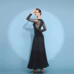 Ballroom Dance Dress Pure Color Tulle Women's Performance Training Long Sleeve Polyester