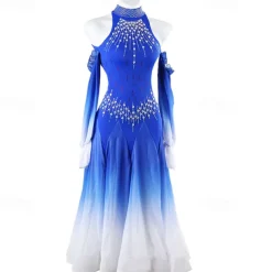 Ballroom Dance Dress Rhinestone Women's Performance Training Long Sleeve High Chiffon Chinlon Tulle
