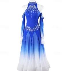 Ballroom Dance Dress Rhinestone Women's Performance Training Long Sleeve High Chiffon Chinlon Tulle