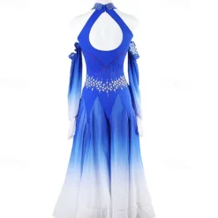 Ballroom Dance Dress Rhinestone Women's Performance Training Long Sleeve High Chiffon Chinlon Tulle