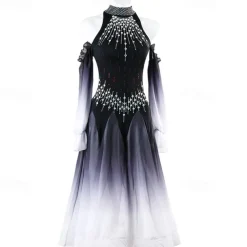 Ballroom Dance Dress Rhinestone Women's Performance Training Long Sleeve High Chiffon Chinlon Tulle