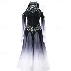 Ballroom Dance Dress Rhinestone Women's Performance Training Long Sleeve High Chiffon Chinlon Tulle