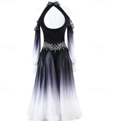 Ballroom Dance Dress Rhinestone Women's Performance Training Long Sleeve High Chiffon Chinlon Tulle