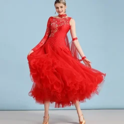 Ballroom Dance Dress Rhinestone Women's Performance Long Sleeve Polyester Nylon