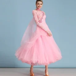 Ballroom Dance Dress Rhinestone Women's Performance Long Sleeve Polyester Nylon