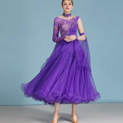 Ballroom Dance Dress Rhinestone Women's Performance Long Sleeve Polyester Nylon