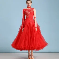 Ballroom Dance Dress Rhinestone Women's Performance Long Sleeve Polyester Nylon