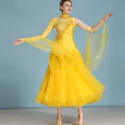 Ballroom Dance Dress Rhinestone Women's Performance Long Sleeve Polyester Nylon