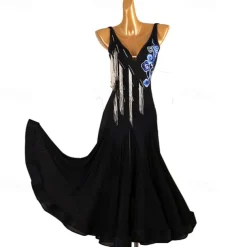 Ballroom Dance Dress Rhinestone Women's Performance Training Sleeveless High Chiffon Chinlon
