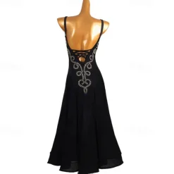 Ballroom Dance Dress Rhinestone Women's Performance Training Sleeveless High Chiffon Chinlon