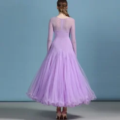 Ballroom Dance Dress Rhinestone Pure Color Women's Performance Training Long Sleeve Polyester