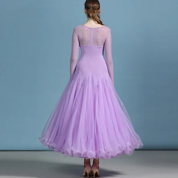Ballroom Dance Dress Rhinestone Pure Color Women's Performance Training Long Sleeve Polyester
