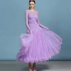 Ballroom Dance Dress Rhinestone Pure Color Women's Performance Training Long Sleeve Polyester