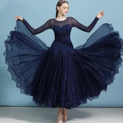 Ballroom Dance Dress Rhinestone Pure Color Women's Performance Training Long Sleeve Polyester