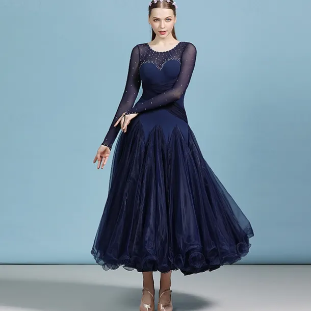 Ballroom Dance Dress Rhinestone Pure Color Women's Performance Training Long Sleeve Polyester
