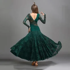 Ballroom Dance Dress Ruching Split Joint Women's Performance Training Long Sleeve Natural Lace Milk Fiber