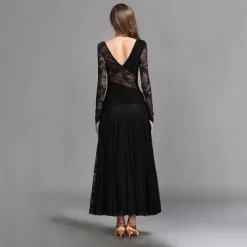 Ballroom Dance Dress Ruching Split Joint Women's Performance Training Long Sleeve Natural Lace Milk Fiber