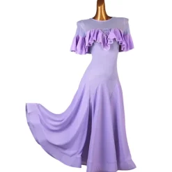 Ballroom Dance Dress Ruffles Split Joint Women's Training Short Sleeve Chiffon Chinlon Mesh
