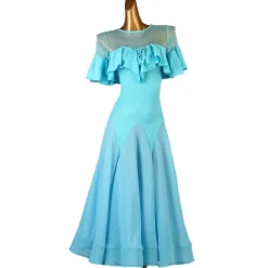 Ballroom Dance Dress Ruffles Split Joint Women's Training Short Sleeve Chiffon Chinlon Mesh