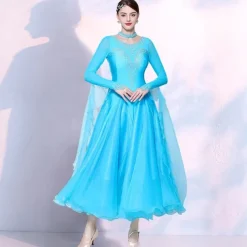 Ballroom Dance Dress Splicing Crystals / Rhinestones Tulle Women's Performance Party Long Sleeve Mesh Spandex Imitation Silk