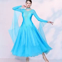 Ballroom Dance Dress Splicing Crystals / Rhinestones Tulle Women's Performance Party Long Sleeve Mesh Spandex Imitation Silk