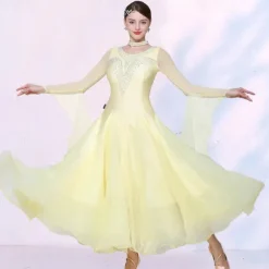 Ballroom Dance Dress Splicing Crystals / Rhinestones Tulle Women's Performance Party Long Sleeve Mesh Spandex Imitation Silk