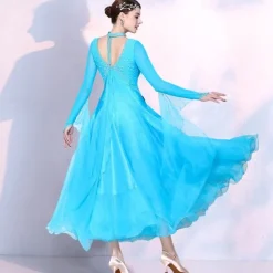 Ballroom Dance Dress Splicing Crystals / Rhinestones Tulle Women's Performance Party Long Sleeve Mesh Spandex Imitation Silk