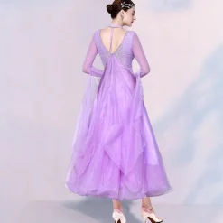 Ballroom Dance Dress Splicing Crystals / Rhinestones Tulle Women's Performance Party Long Sleeve Mesh Spandex Imitation Silk