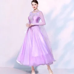 Ballroom Dance Dress Splicing Crystals / Rhinestones Tulle Women's Performance Party Long Sleeve Mesh Spandex Imitation Silk