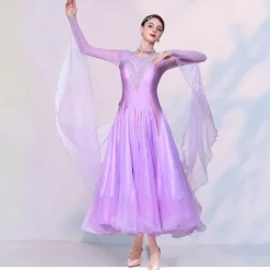 Ballroom Dance Dress Splicing Crystals / Rhinestones Tulle Women's Performance Party Long Sleeve Mesh Spandex Imitation Silk