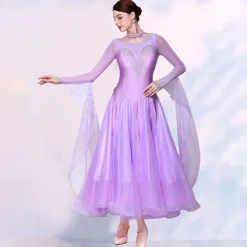 Ballroom Dance Dress Splicing Crystals / Rhinestones Tulle Women's Performance Party Long Sleeve Mesh Spandex Imitation Silk