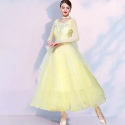 Ballroom Dance Dress Splicing Crystals / Rhinestones Tulle Women's Performance Party Long Sleeve Mesh Spandex Imitation Silk