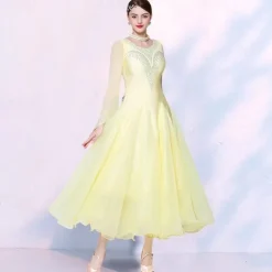 Ballroom Dance Dress Splicing Crystals / Rhinestones Tulle Women's Performance Party Long Sleeve Mesh Spandex Imitation Silk