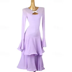 Ballroom Dance Dress Splicing Women's Performance Party Long Sleeve Chiffon Chinlon Mesh