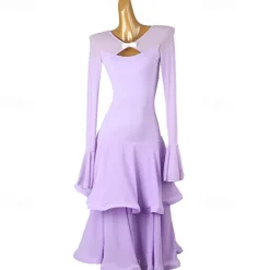 Ballroom Dance Dress Splicing Women's Performance Party Long Sleeve Chiffon Chinlon Mesh