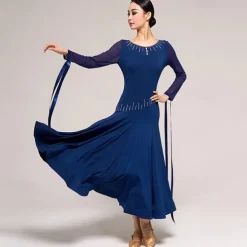 Ballroom Dance Dress Splicing Crystals / Rhinestones Women's Performance Training Long Sleeve Crystal Cotton Mesh