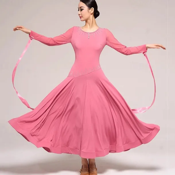 Ballroom Dance Dress Splicing Crystals / Rhinestones Women's Performance Training Long Sleeve Crystal Cotton Mesh