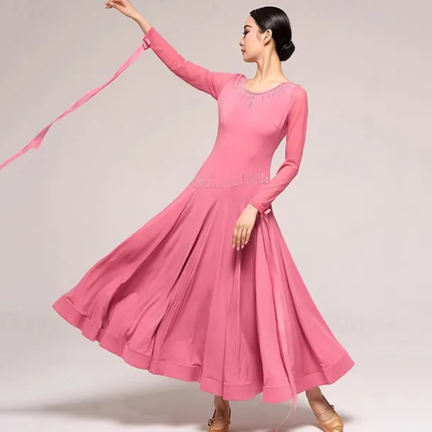 Ballroom Dance Dress Splicing Crystals / Rhinestones Women's Performance Training Long Sleeve Crystal Cotton Mesh