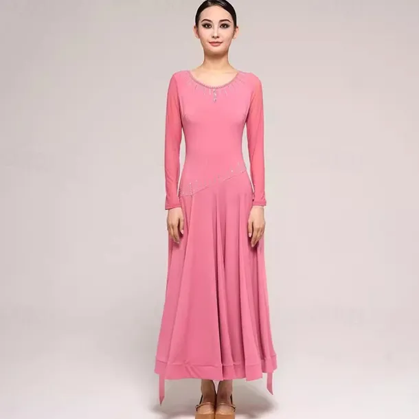 Ballroom Dance Dress Splicing Crystals / Rhinestones Women's Performance Training Long Sleeve Crystal Cotton Mesh