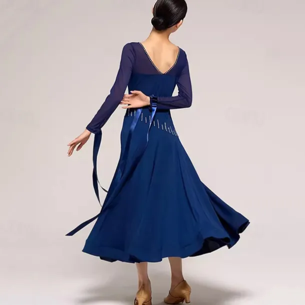 Ballroom Dance Dress Splicing Crystals / Rhinestones Women's Performance Training Long Sleeve Crystal Cotton Mesh